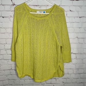 Anthropologie Sparrow Crewneck Sweater Women Size M Neon Yellow 100% Cotton Knit
